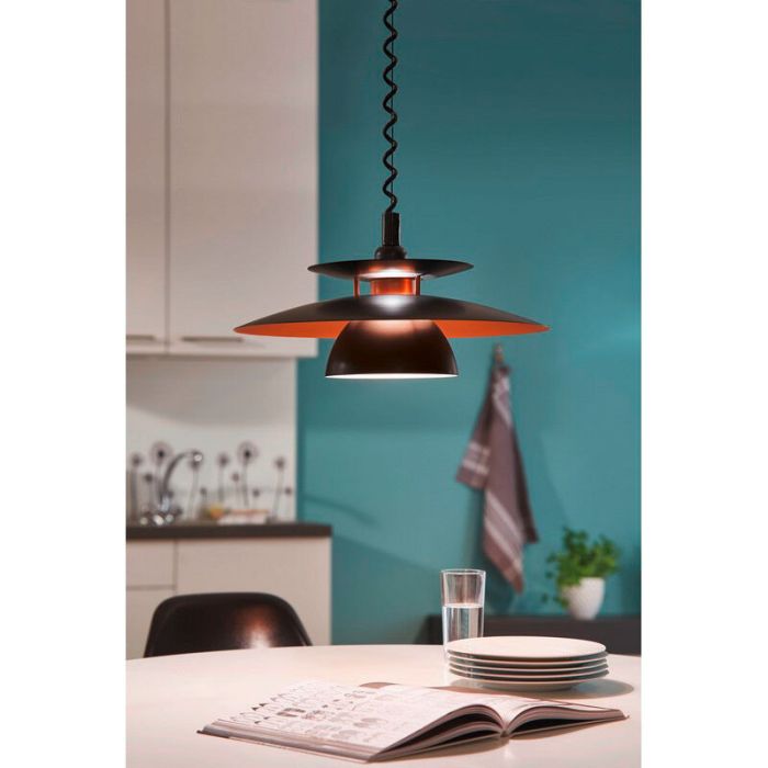 Sort design pendler lampe stål, Lariana