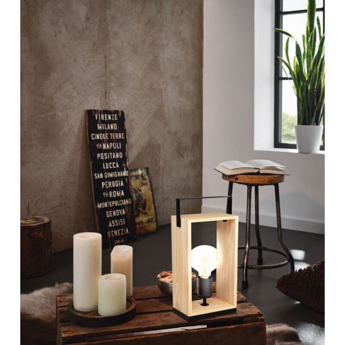 Træ bordlampe sort, Olaf, med brytare