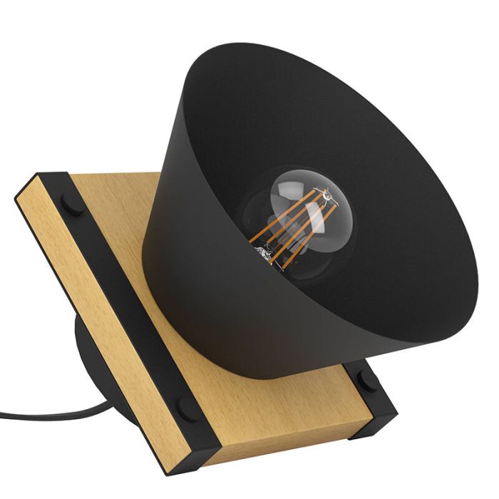 Sort retro bordlampe træ, Juanita, med brytare