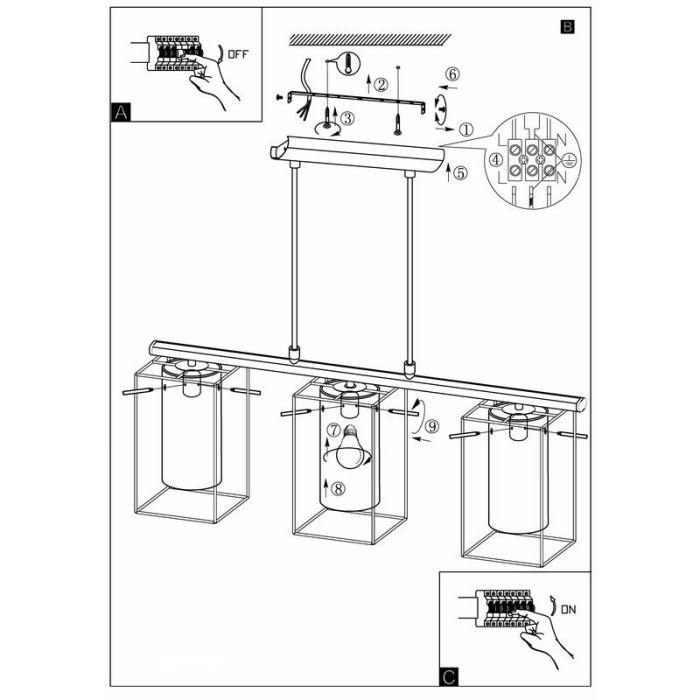 Sort industri pendler lampe glas, Aprica