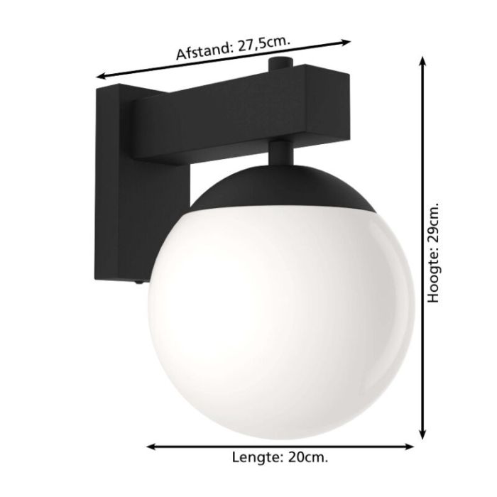 Sort modern udendørslampe glas, Boris, IP44