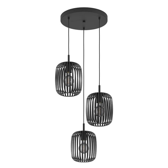Sort industri pendler lampe stål, Pietro