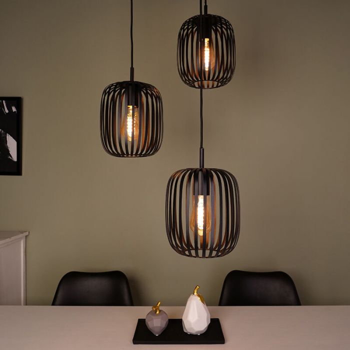 Sort industri pendler lampe stål, Pietro