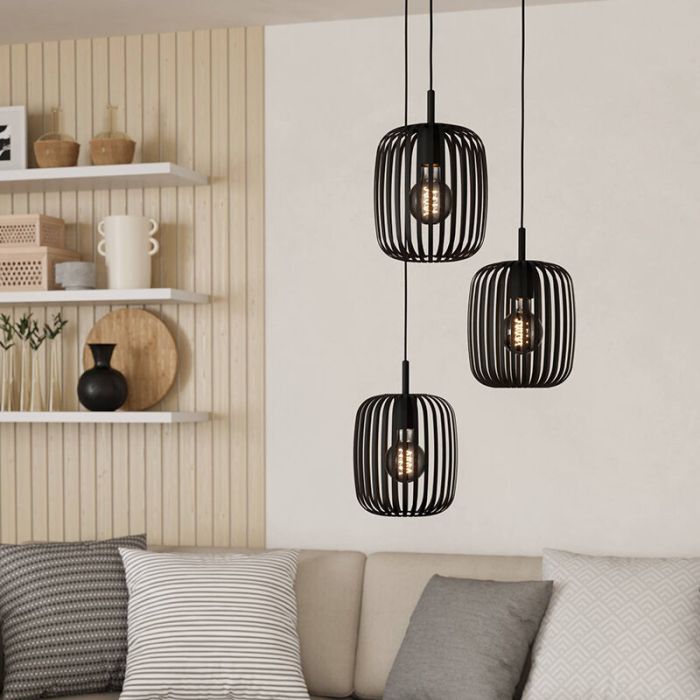 Sort industri pendler lampe stål, Pietro