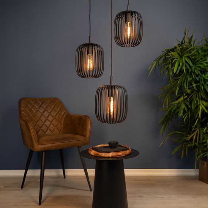 Sort industri pendler lampe stål, Pietro