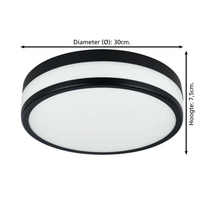 Sort loftlampe badeværelse glas, Jacco, 5,7W, 3000K LED, IP44