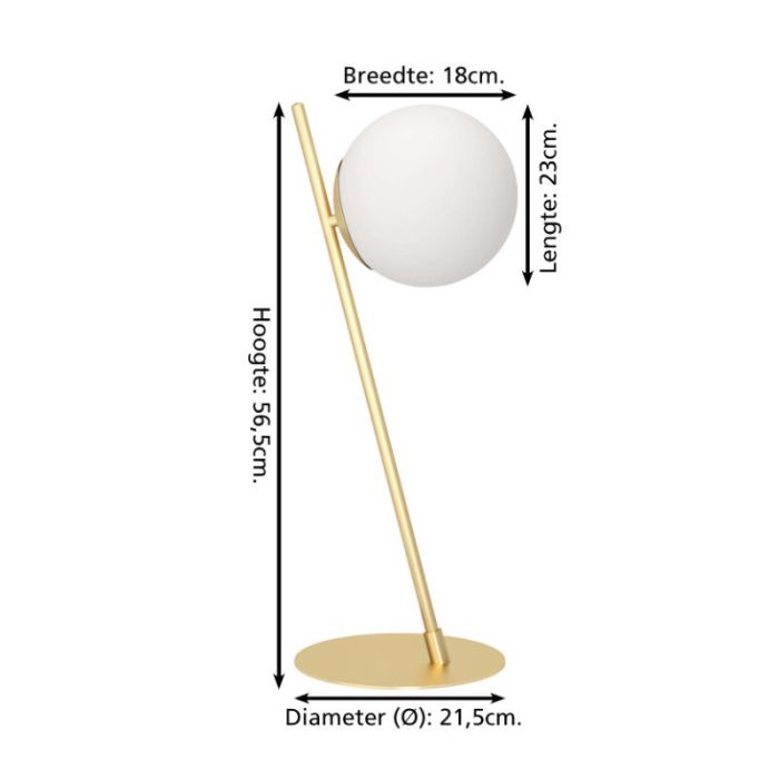 Messing modern bordlampe glas, Polly, med brytare