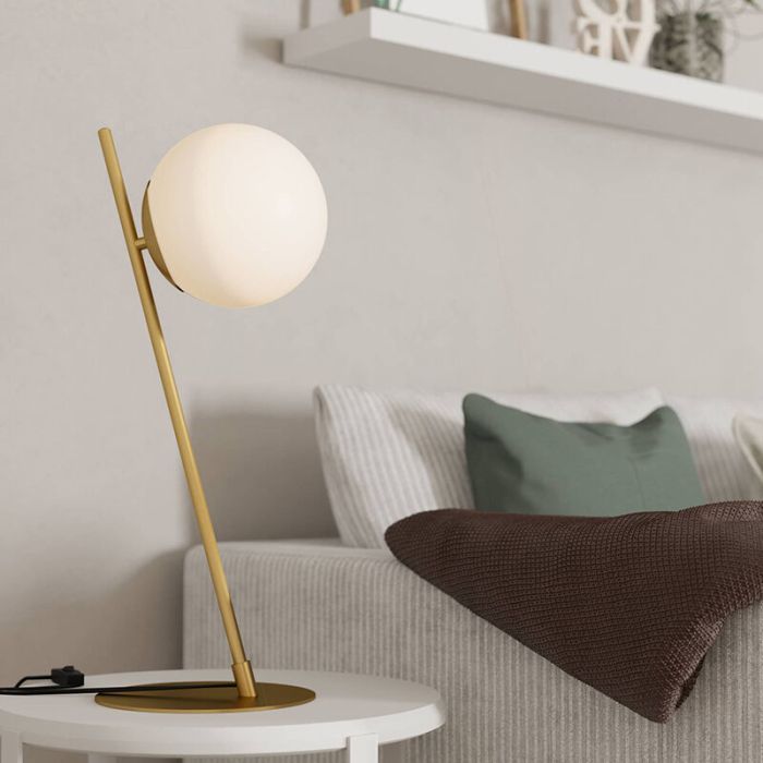 Messing modern bordlampe glas, Polly, med brytare