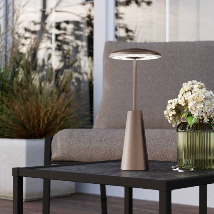 Bronze modern bordlampe stål, Ishika, 2,8W, white switch LED, IP54, med beröringsdimmer