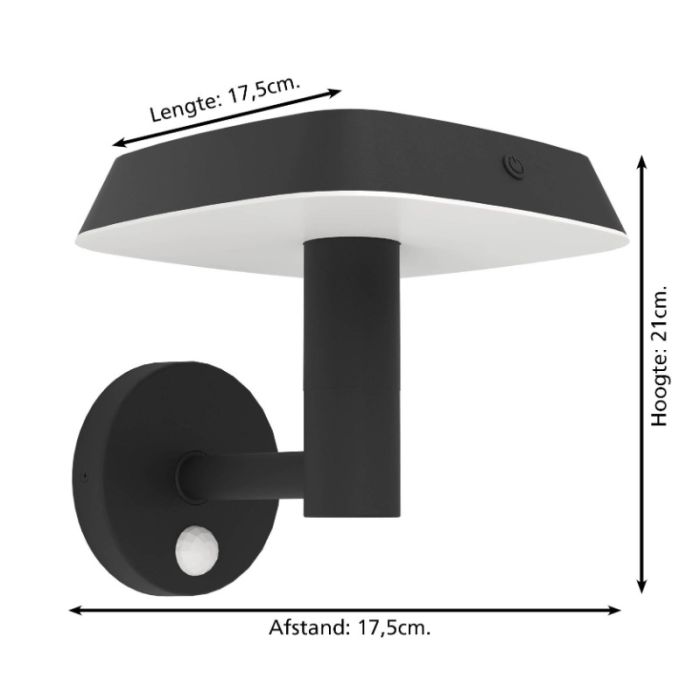 Sort udendørs væglampe solcelle plast, Ingemar, 8,5W, 3000K LED, IP65