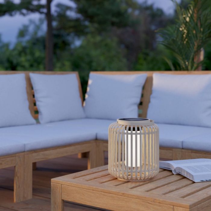 Brun solcelle bordlampe udendørs træ, Hanin, 3,3W, 4000K LED, IP44, med brytare