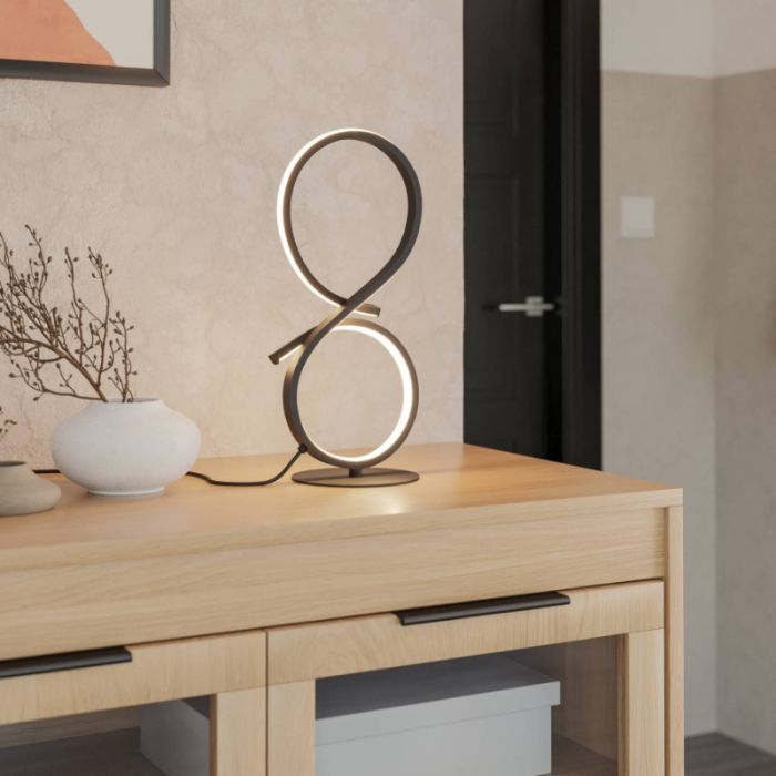 Sort modern bordlampe aluminium, Thekla, 11,4W, 3000K LED, med brytare