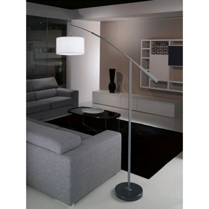 Nikkel modern gulvlampe bue stof, Ralph, med brytare