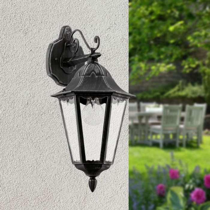 Sort klassisk udendørslampe aluminium, Leanna, IP44