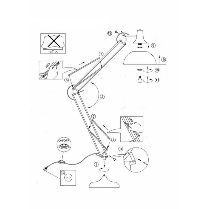 Sort industri gulv lampe metal, Josha, med brytare
