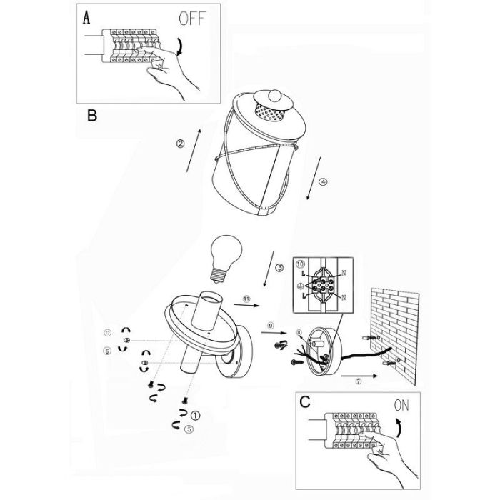 Sort udendørslampe plast, Alisia, IP44
