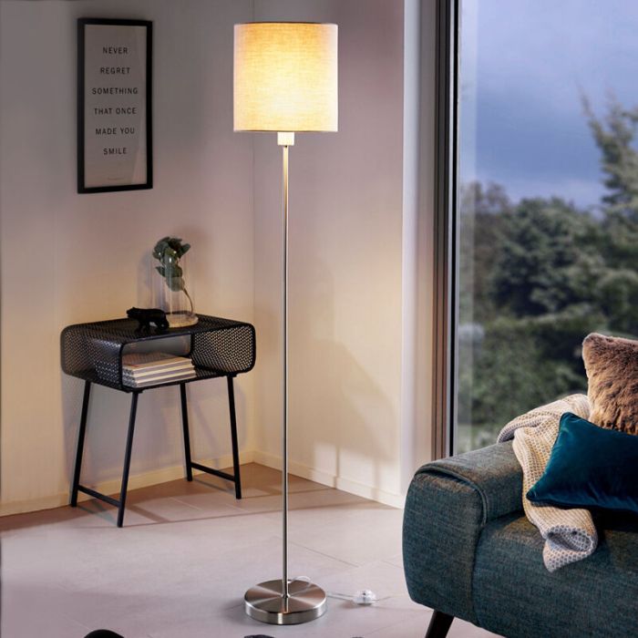 Taupe modern gulv lampe stof, Abano, med brytare