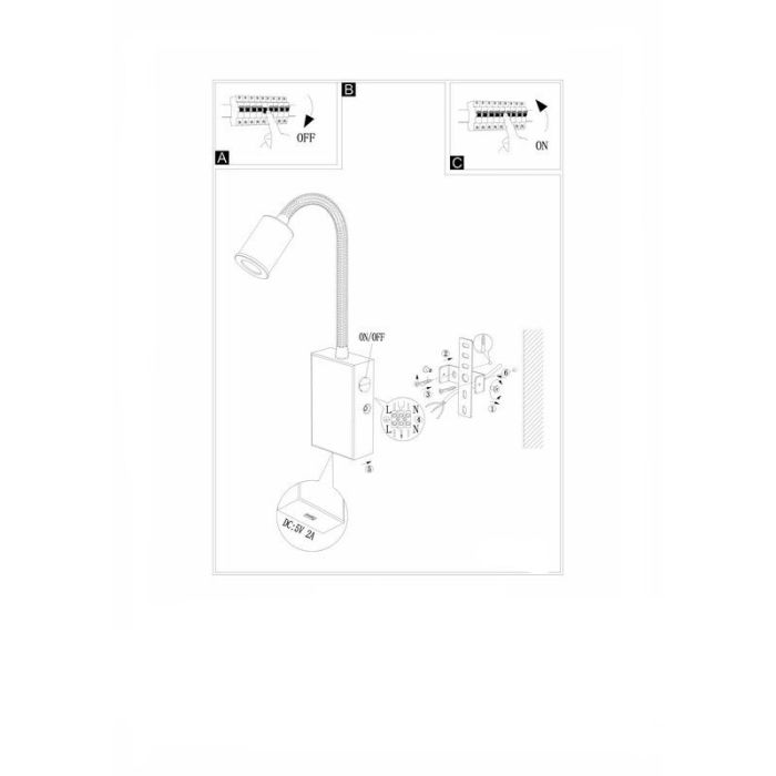 Hvid modern væglampe plast, Cafer, 4W, 3000K LED, med brytare