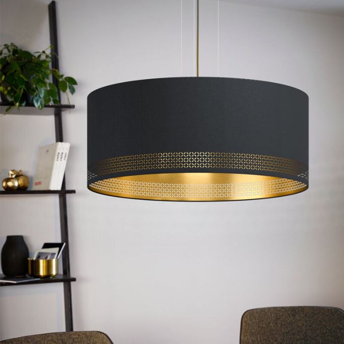 Sort modern pendler lampe stof, Niko