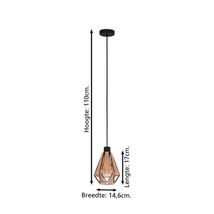Brun rustik pendler lampe stål, Yessica