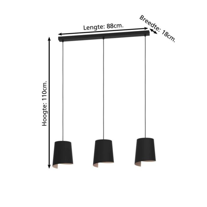 Sort rustik pendler lampe aluminium, Vincenzo