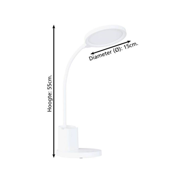Hvid bordlampe plast, Vinnie, 2,1W, varm til kold hvid justerbar LED, 3 trins lysdæmper