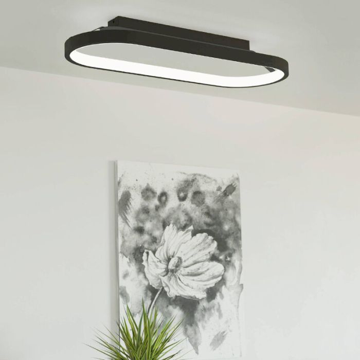 Sort modern loftlampe aluminium, Maira, 27W, 3000K LED, 3 trins lysdæmper