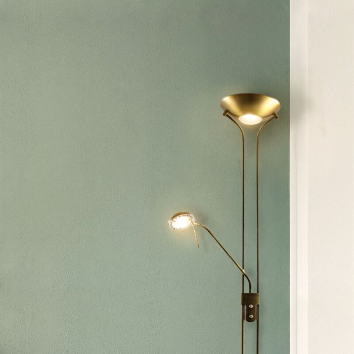 Modern læselampe gulv messing, Salvador, 18W, 3000K LED, med brytare
