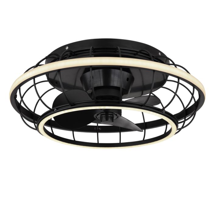Sort industri loftventilator metal, Jorne, 30W, varm til kold hvid justerbar LED, med fjärrkontroll