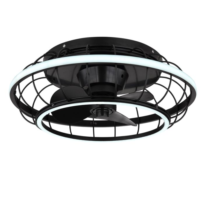Sort industri loftventilator metal, Jorne, 30W, varm til kold hvid justerbar LED, med fjärrkontroll