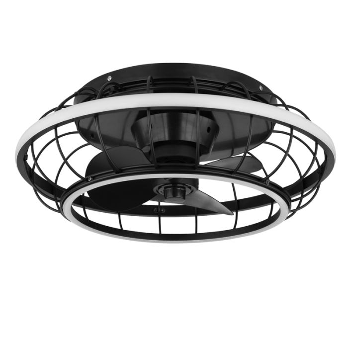 Sort industri loftventilator metal, Jorne, 30W, varm til kold hvid justerbar LED, med fjärrkontroll