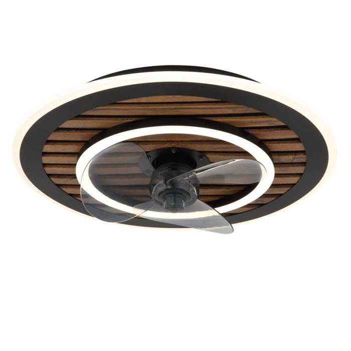 Sort design loftventilator metal, Maha, 36W, varm til kold hvid justerbar LED, med fjärrkontroll