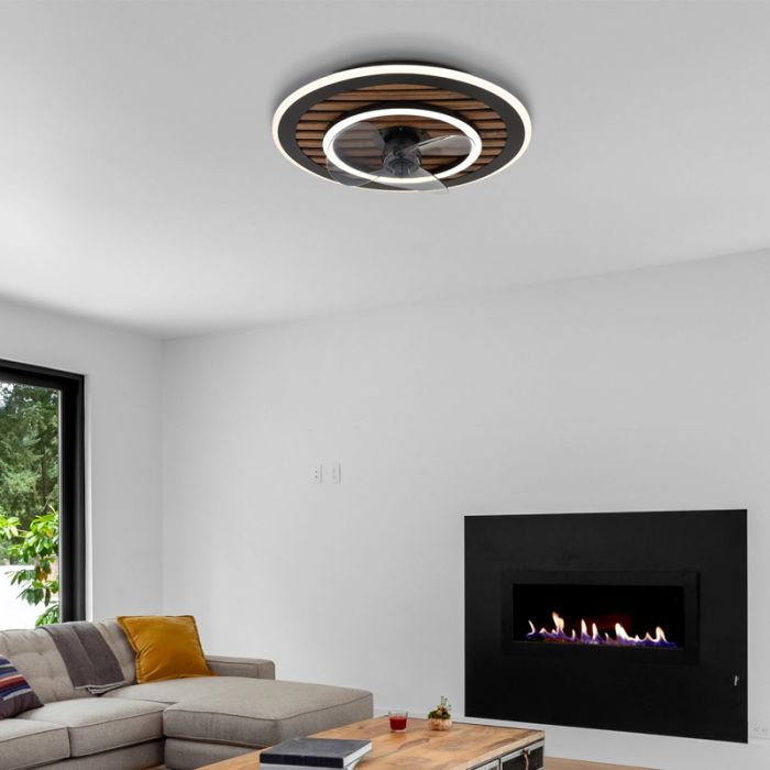Sort design loftventilator metal, Maha, 36W, varm til kold hvid justerbar LED, med fjärrkontroll