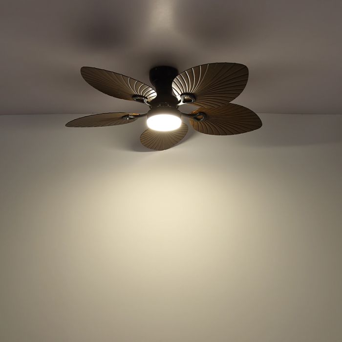 Brun rustik loftventilator metal, Naduah, 22W, white switch LED, med fjärrkontroll