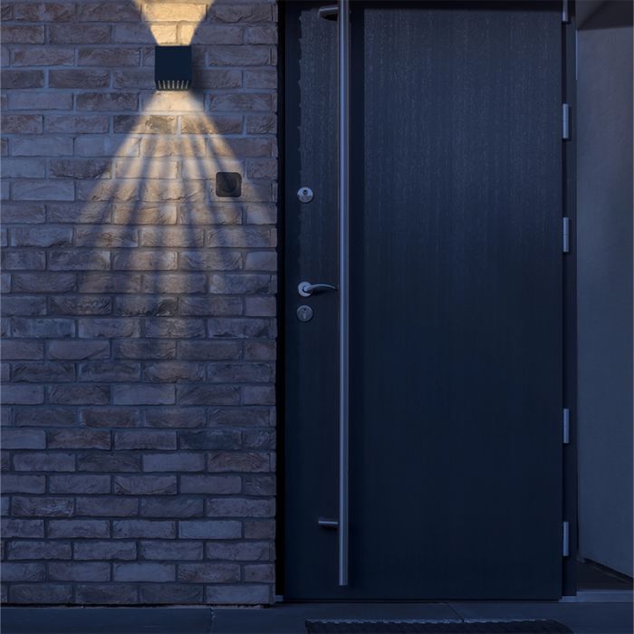 Antracit modern up down væglampe aluminium, Moesha, 6W, 3000K LED, IP54