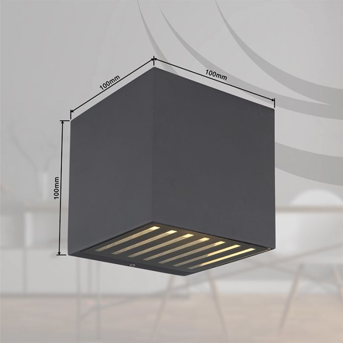 Antracit modern up down væglampe aluminium, Moesha, 6W, 3000K LED, IP54
