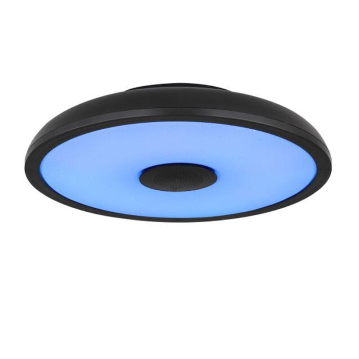 Sort modern plafond plast, Musica, 18W, justerbar lysfarve LED, IP44, med fjärrkontroll