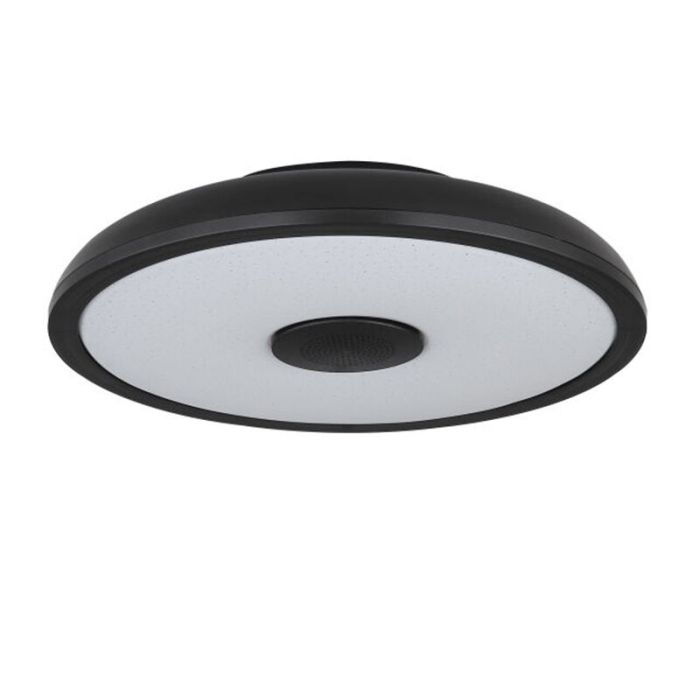 Sort modern plafond plast, Musica, 18W, justerbar lysfarve LED, IP44, med fjärrkontroll