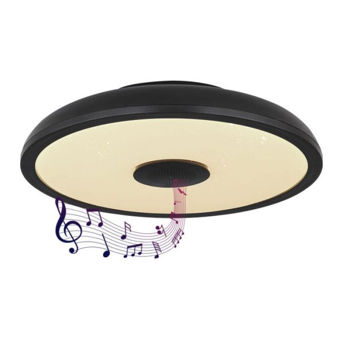 Sort modern plafond plast, Musica, 18W, justerbar lysfarve LED, IP44, med fjärrkontroll