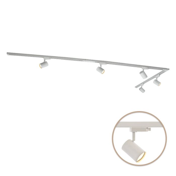 3M 1-faset skinnesystem hvid med L-connector + 5 Elena skinnespots