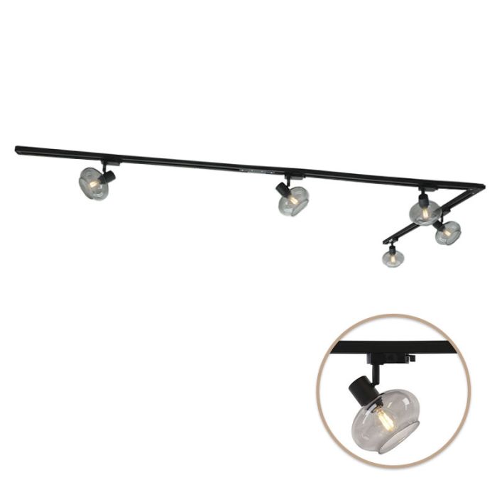 3M 1-faset skinnesystem sort med L-connector + 5 Skip skinnespots