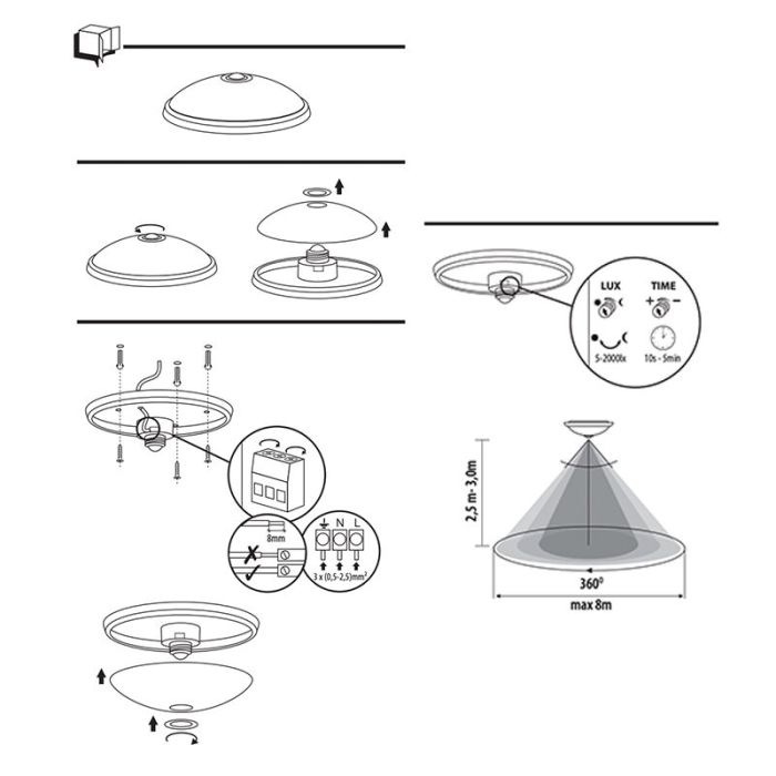 Plast loftslampe med sensor hvid, Leopold, 14W, 4000K LED