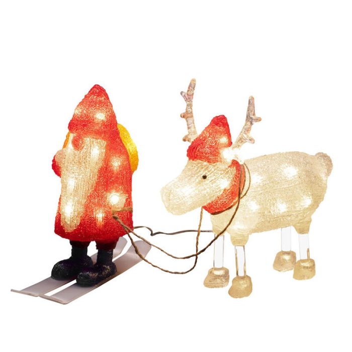 Rød jul 3d julefigur akryl, Kerstman en rendier, 2W, 4000K LED, IP44