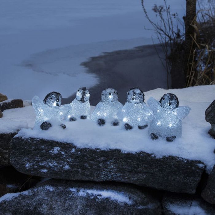 5 LED-pingviner, til indendørs og udendørs