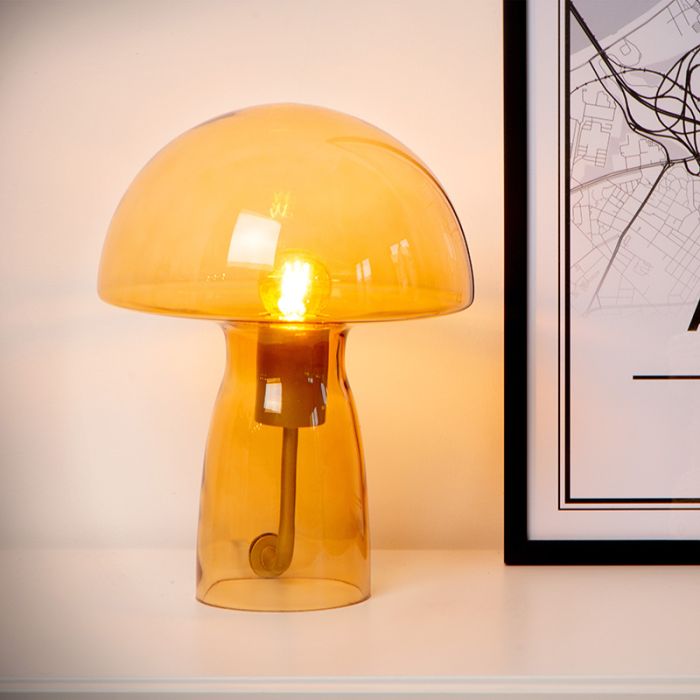 Orange bordlampe modern, Fungo, med brytare