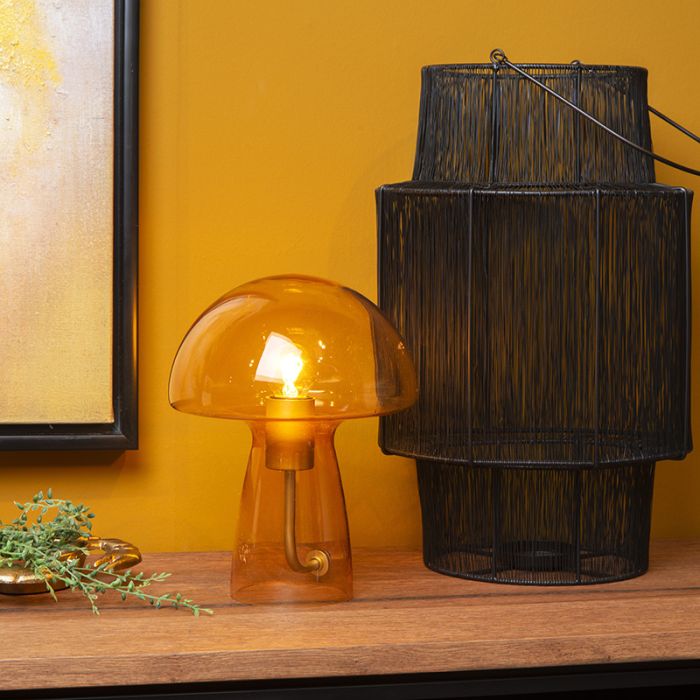 Orange bordlampe modern, Fungo, med brytare