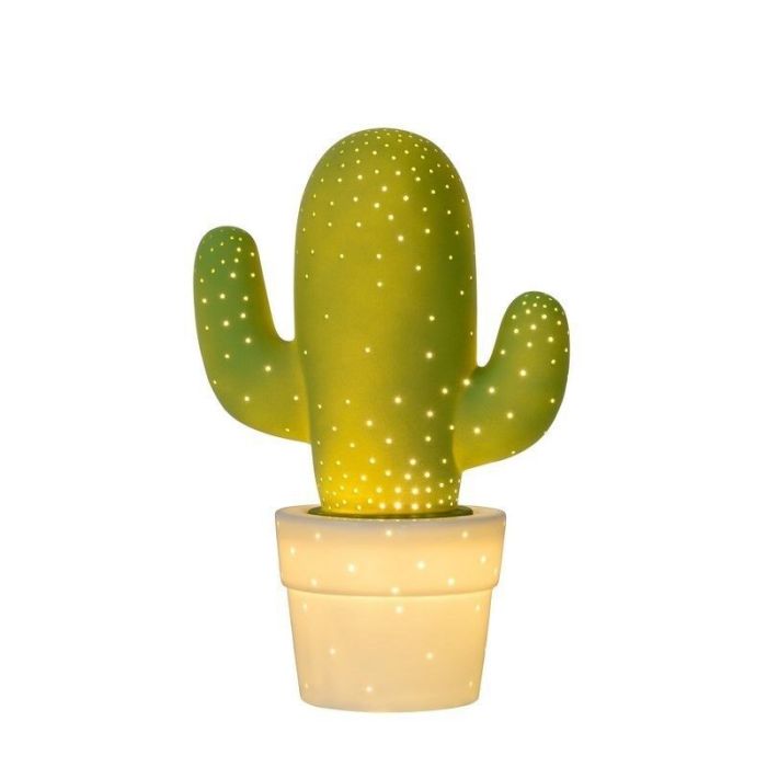 Keramik bordlampe grøn, Cactus, med brytare