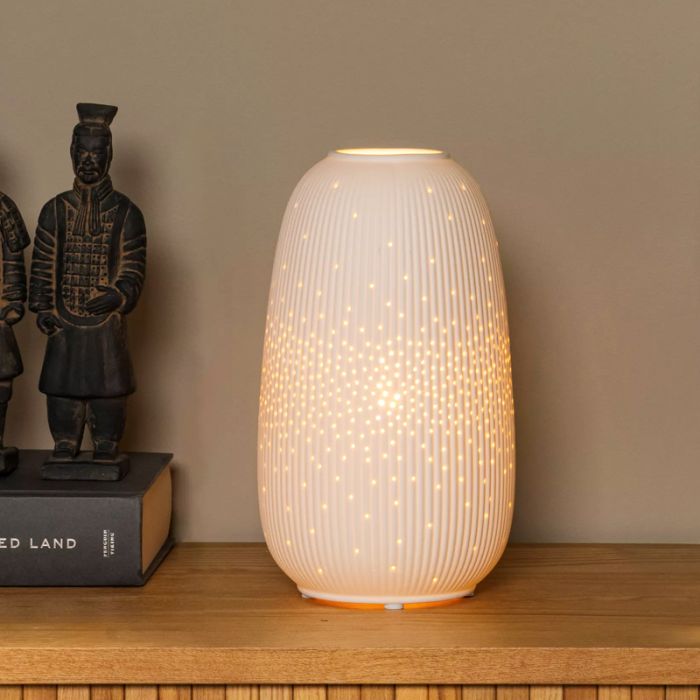 Keramik bordlampe hvid, Flores, med brytare