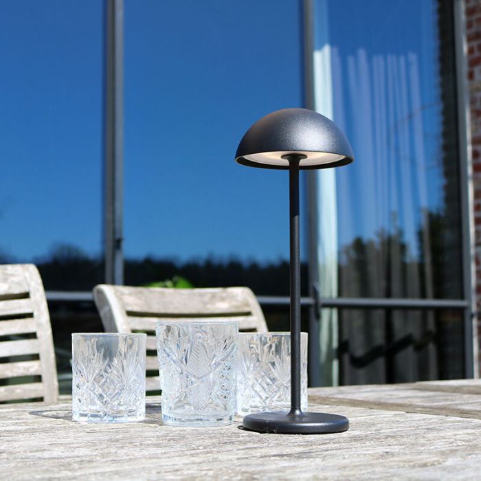 Sort udendørs bordlampe retro, Joy, 1,5W, 3000K LED, IP54, med beröringsdimmer
