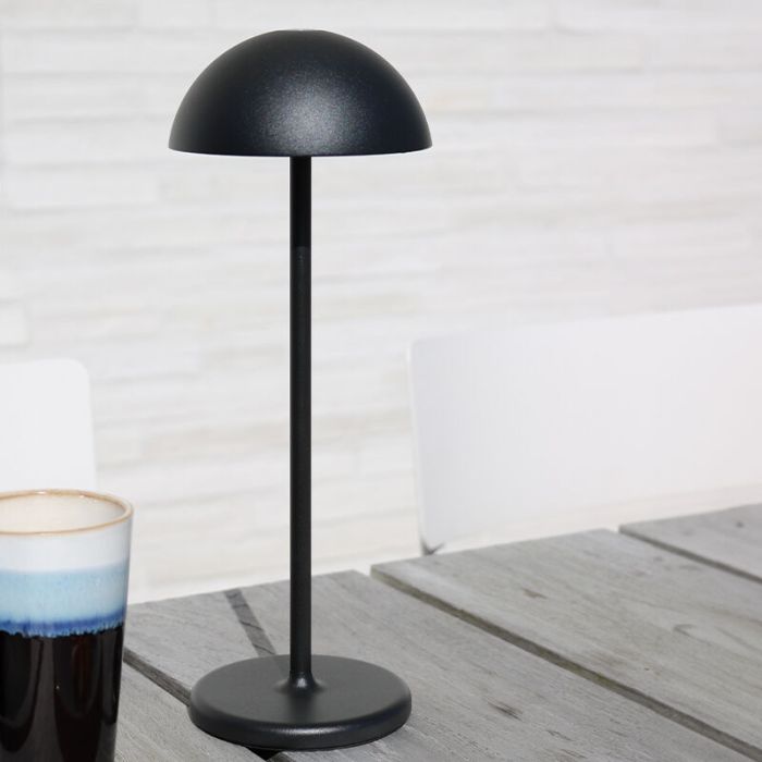 Sort udendørs bordlampe retro, Joy, 1,5W, 3000K LED, IP54, med beröringsdimmer